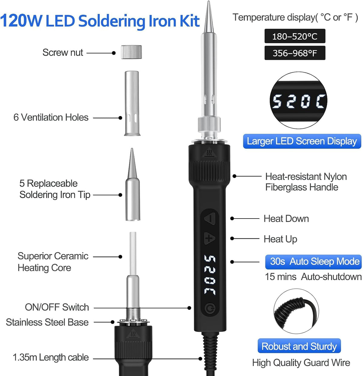 120W Fast Heating Adjustable Temperature Soldering Iron Kit