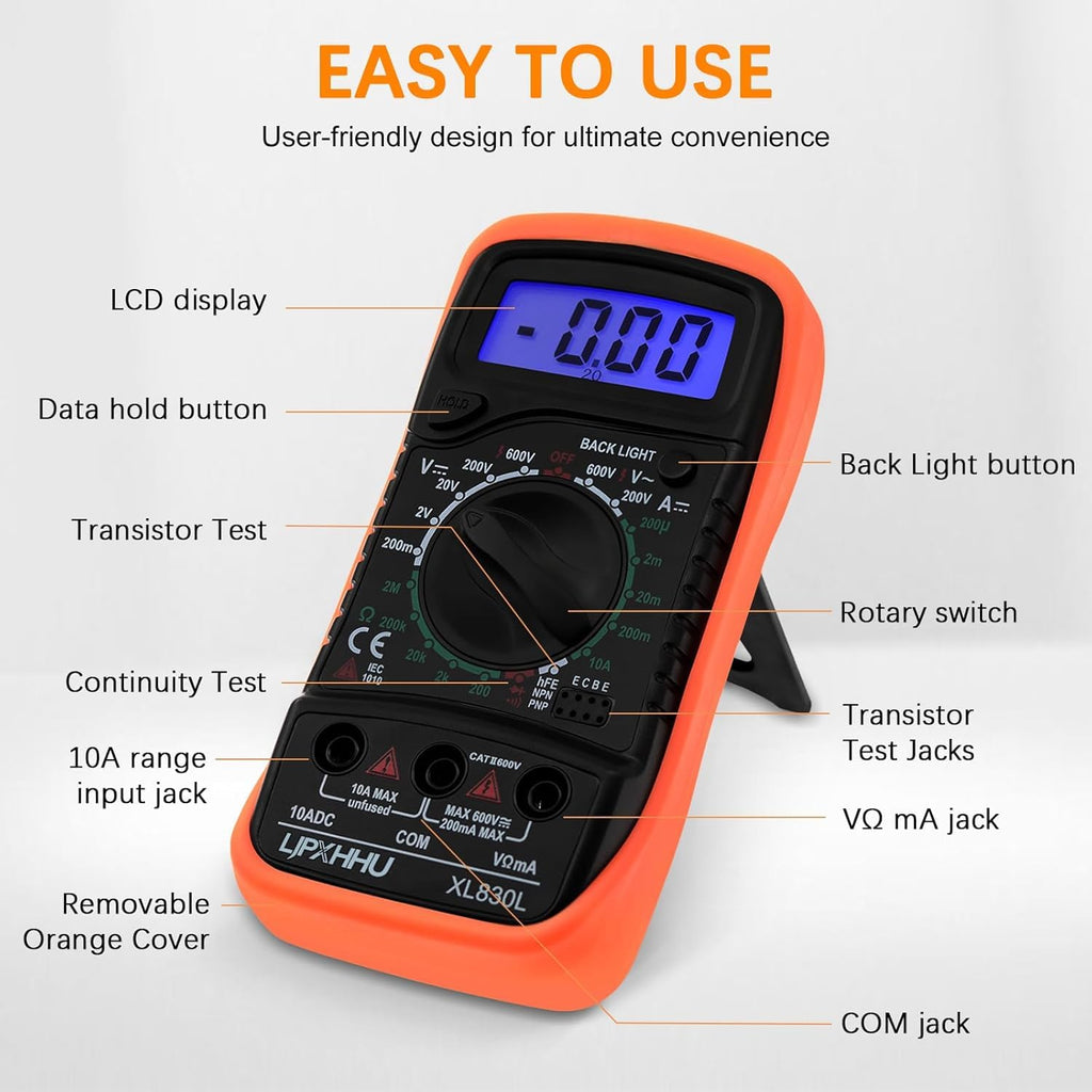 2000 Counts Digital Multimeter with Backlit LCD Display