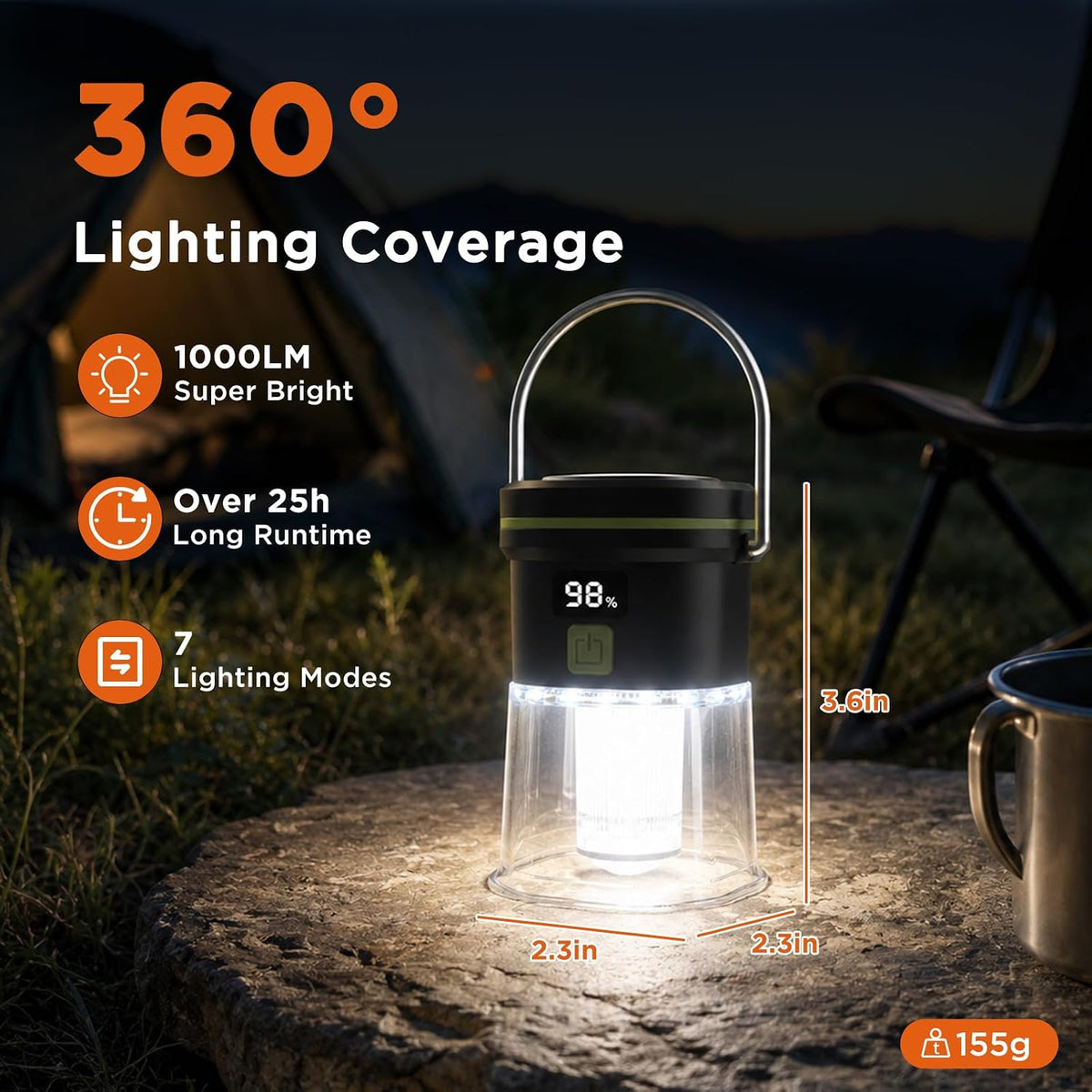 LED Camping Lantern Rechargeable Super Bright 1000LM Portable Battery Light