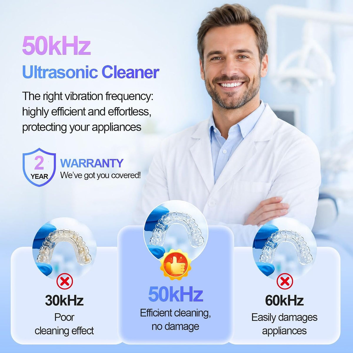 Ultrasonic Retainer Cleaner Machine 50kHz Dental Cleaning Pod with 4 UV