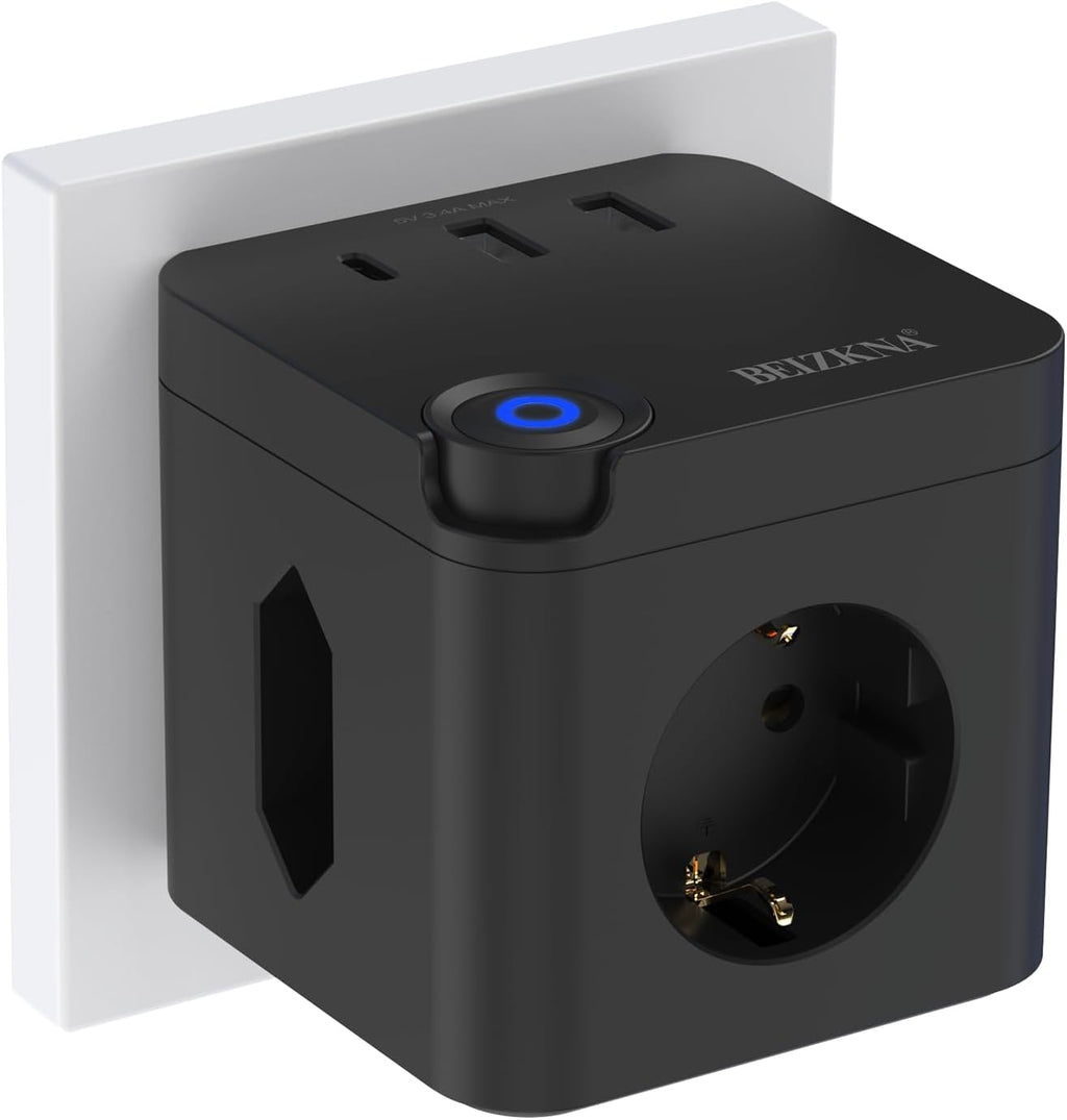 Beizkna 6-in-1 Steckdosenwürfel mit USB-C & 3680W – Schwarz