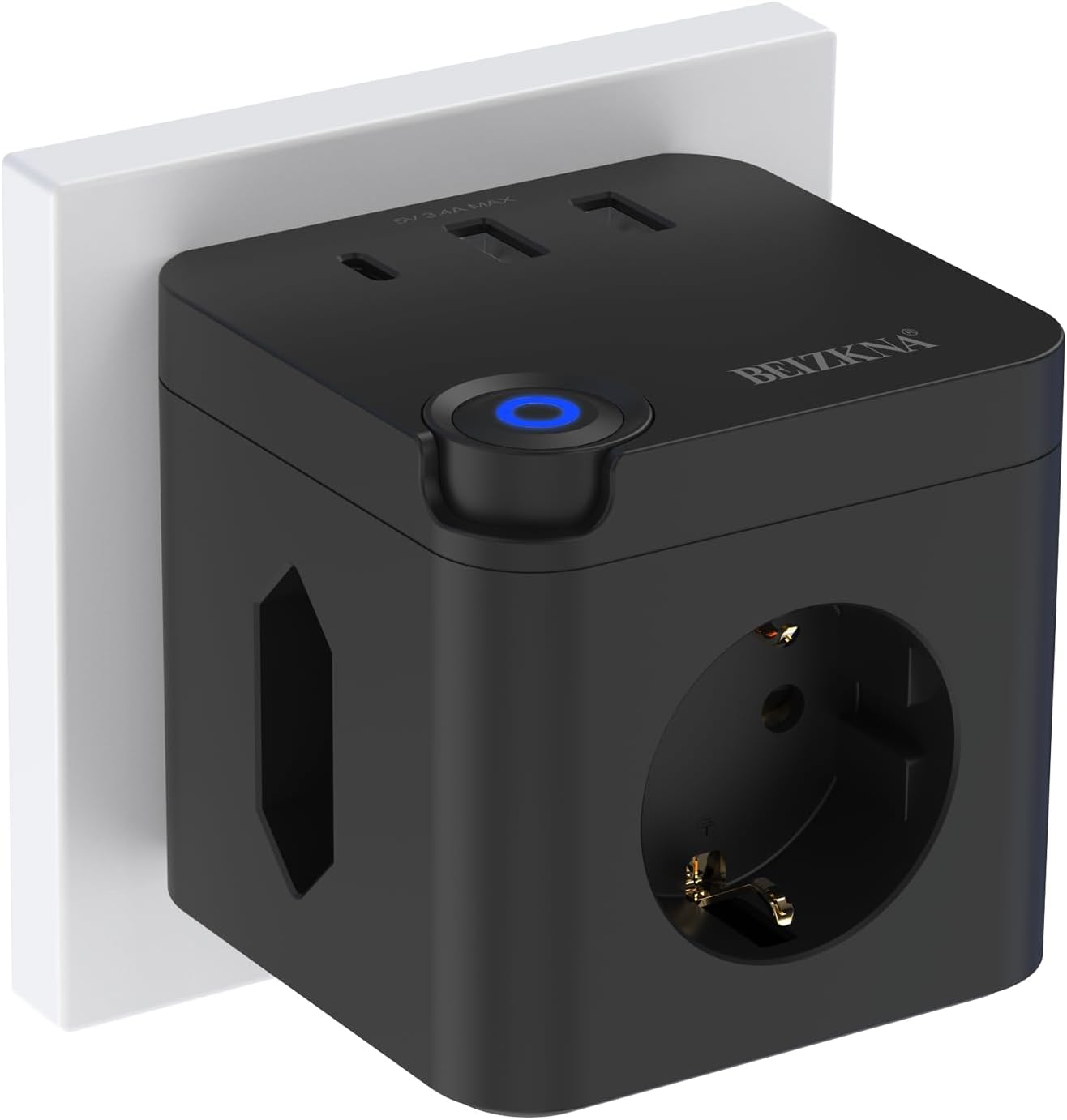 Beizkna 6-in-1 Steckdosenwürfel mit USB-C & 3680W – Schwarz