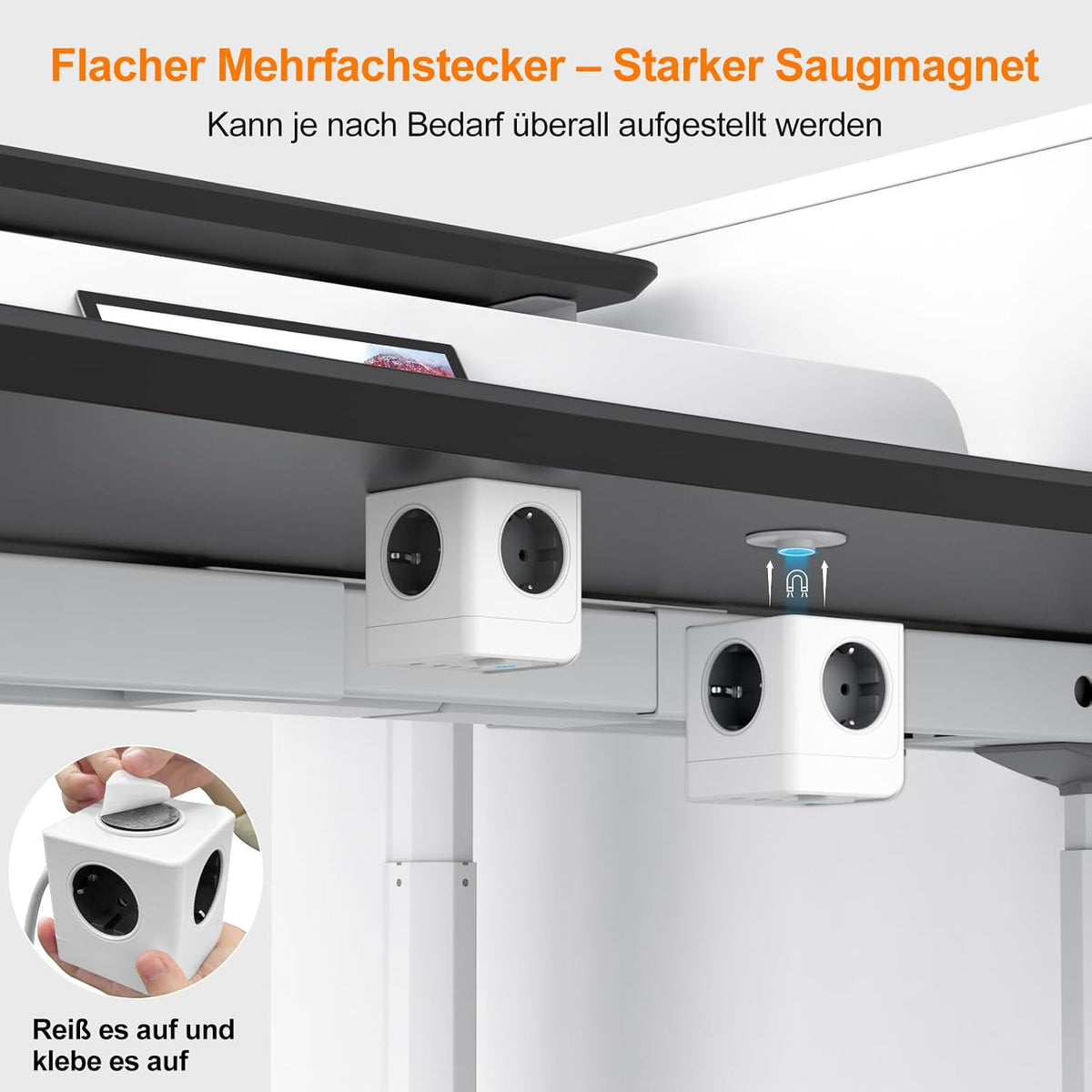 7-in-1 Steckdosenwürfel mit 2 USB-C & 2 USB-A, 2 m Kabel