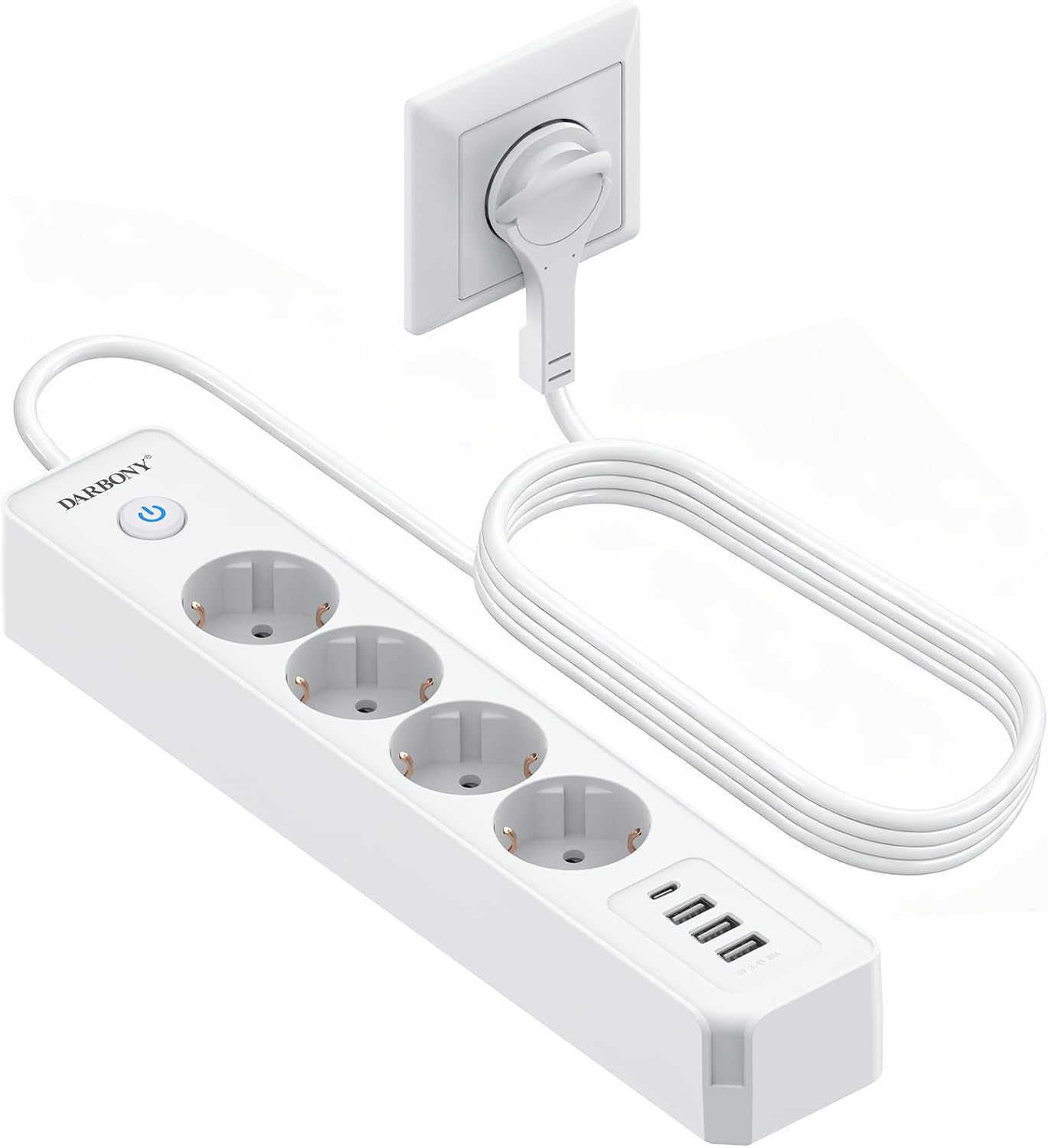 Darbony 8-in-1 Steckdosenleiste mit USB-C & 2 m Kabel