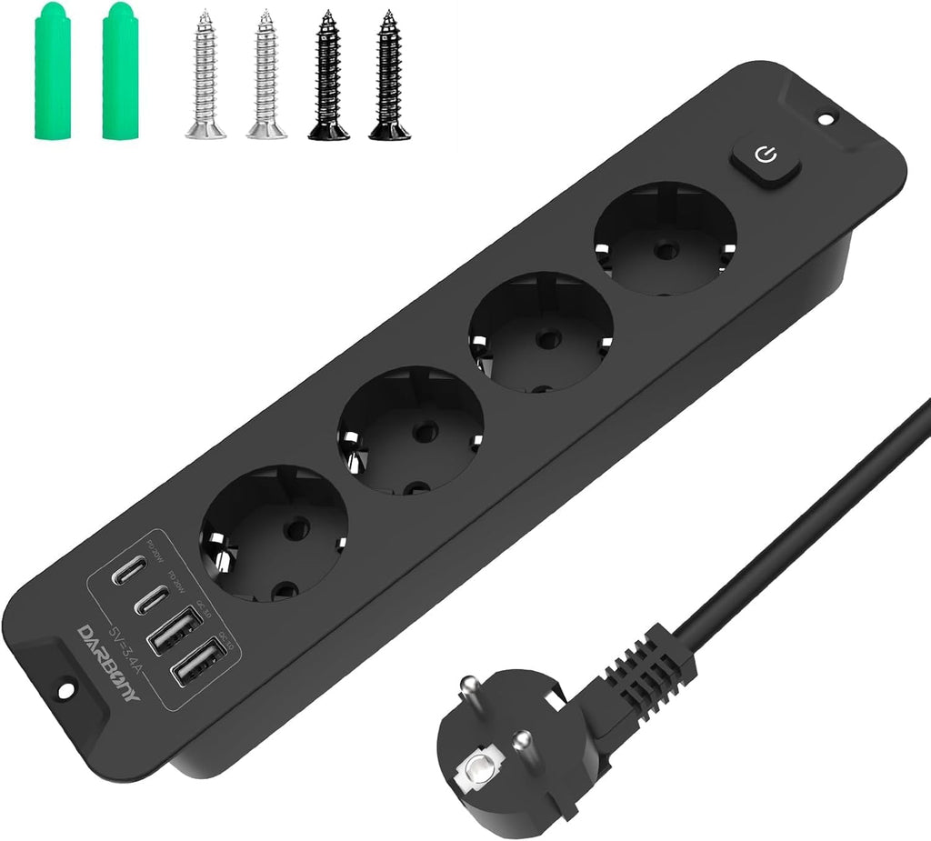 Darbony 8-in-1 Einbausteckdose mit USB-C PD 20W & USB-A