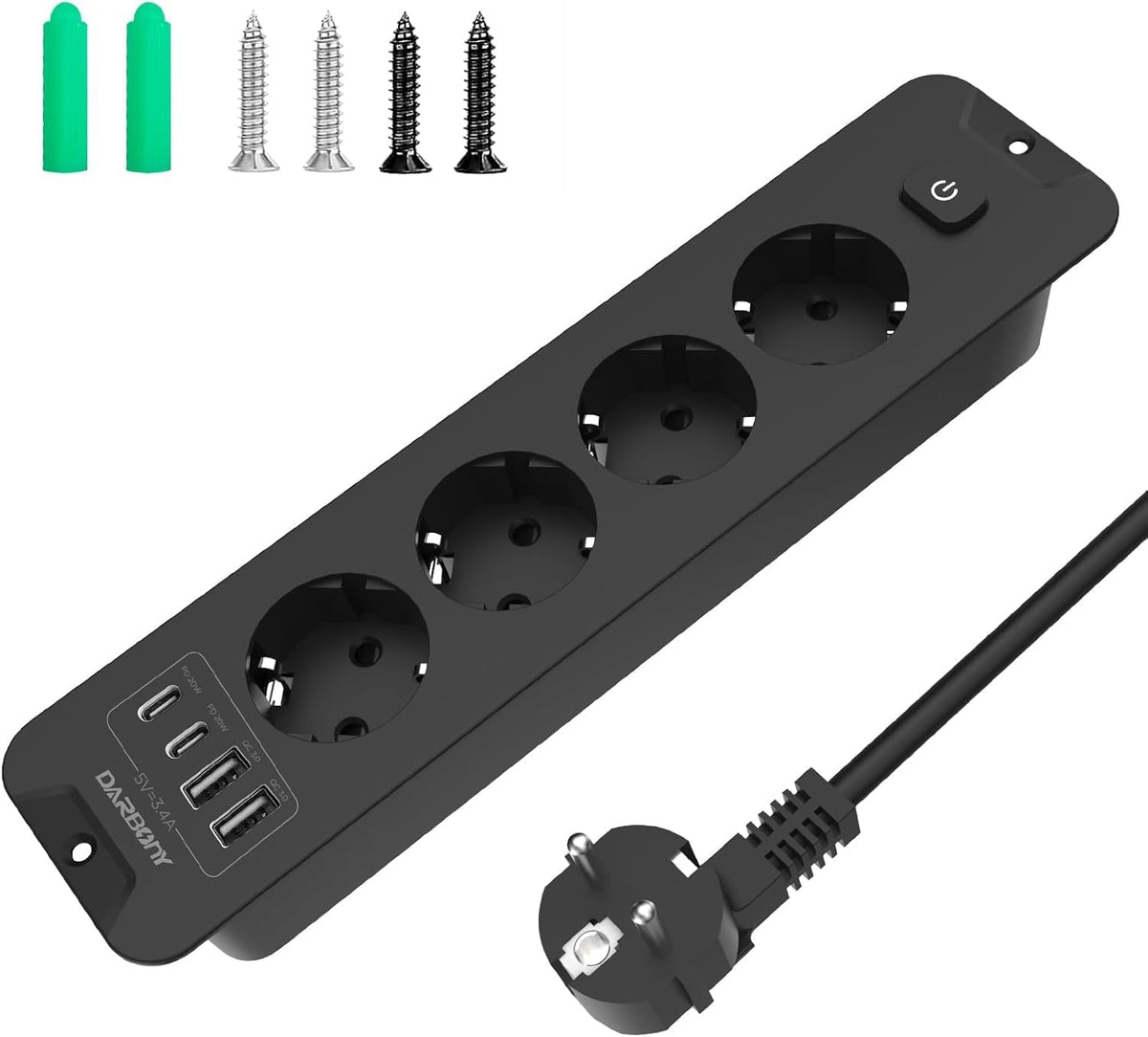 Darbony 8-in-1 Einbausteckdose mit USB-C PD 20W & USB-A