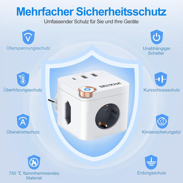 Beizkna 6-in-1 Steckdosenwürfel mit USB-C & USB-A