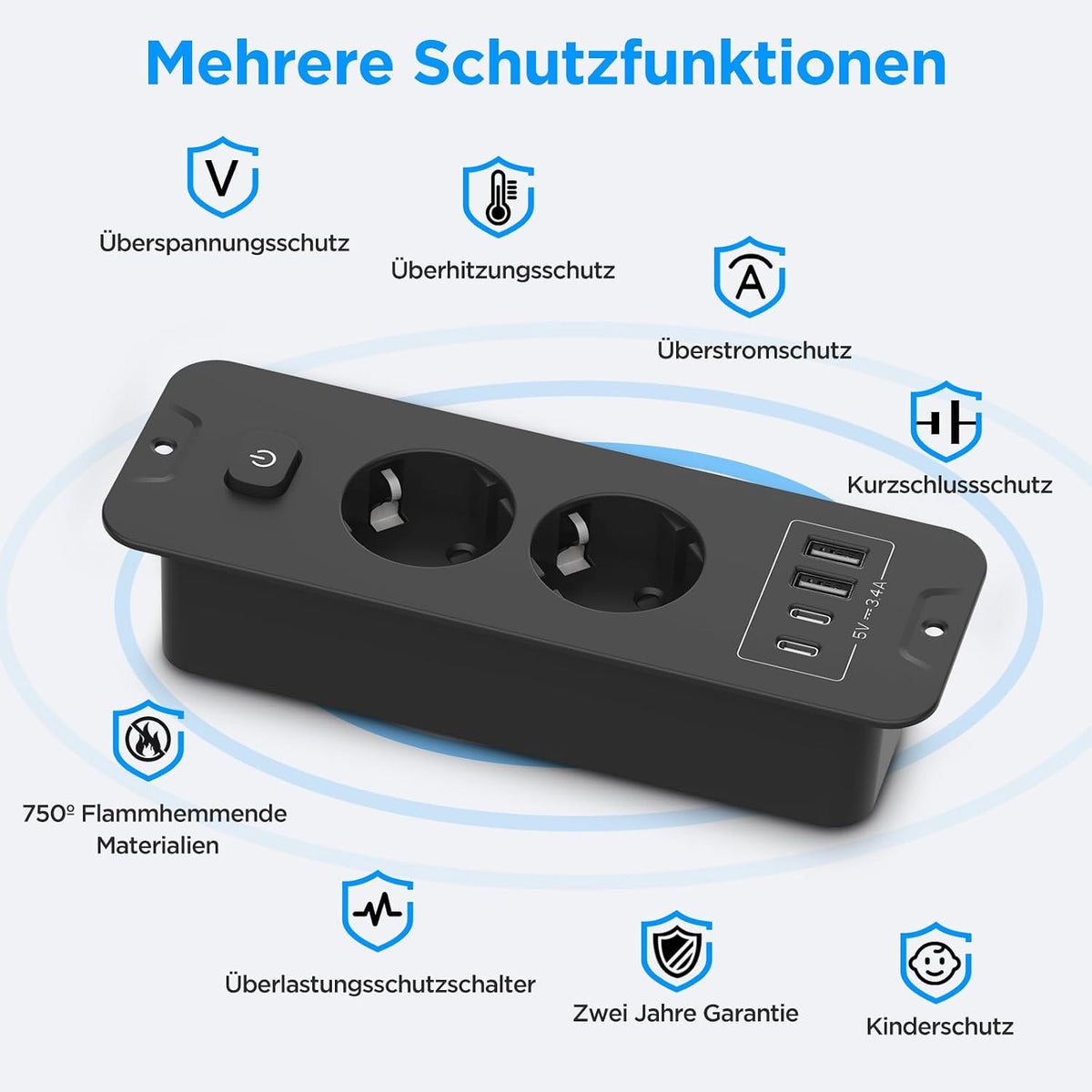 Darbony Einbausteckdose mit USB-C PD & 4 Steckdosen