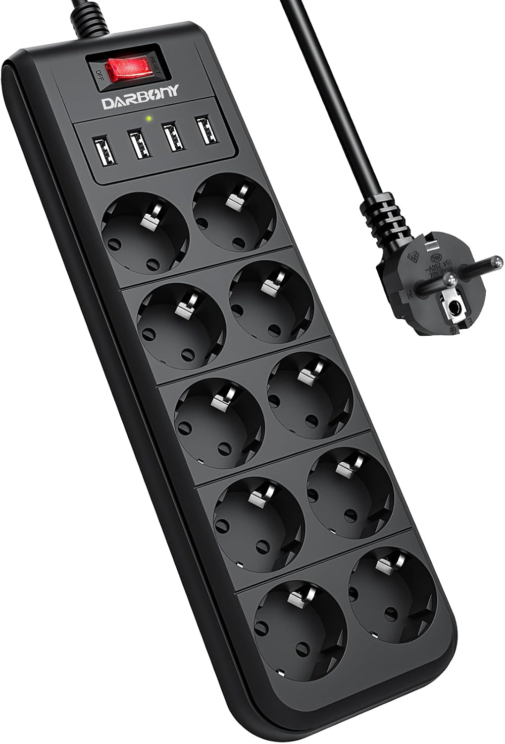 Darbony 14-in-1 Steckdosenleiste mit 4 USB & 2 m Kabel