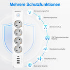 Darbony 8-in-1 Steckdosenleiste mit USB-C & 2 m Kabel