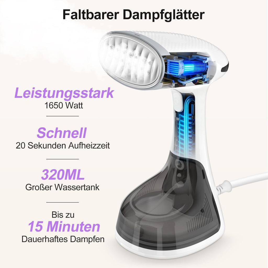 RICOKEY Handdampfglätter 1650W mit Schnellaufheizung & 320ml Wassertank