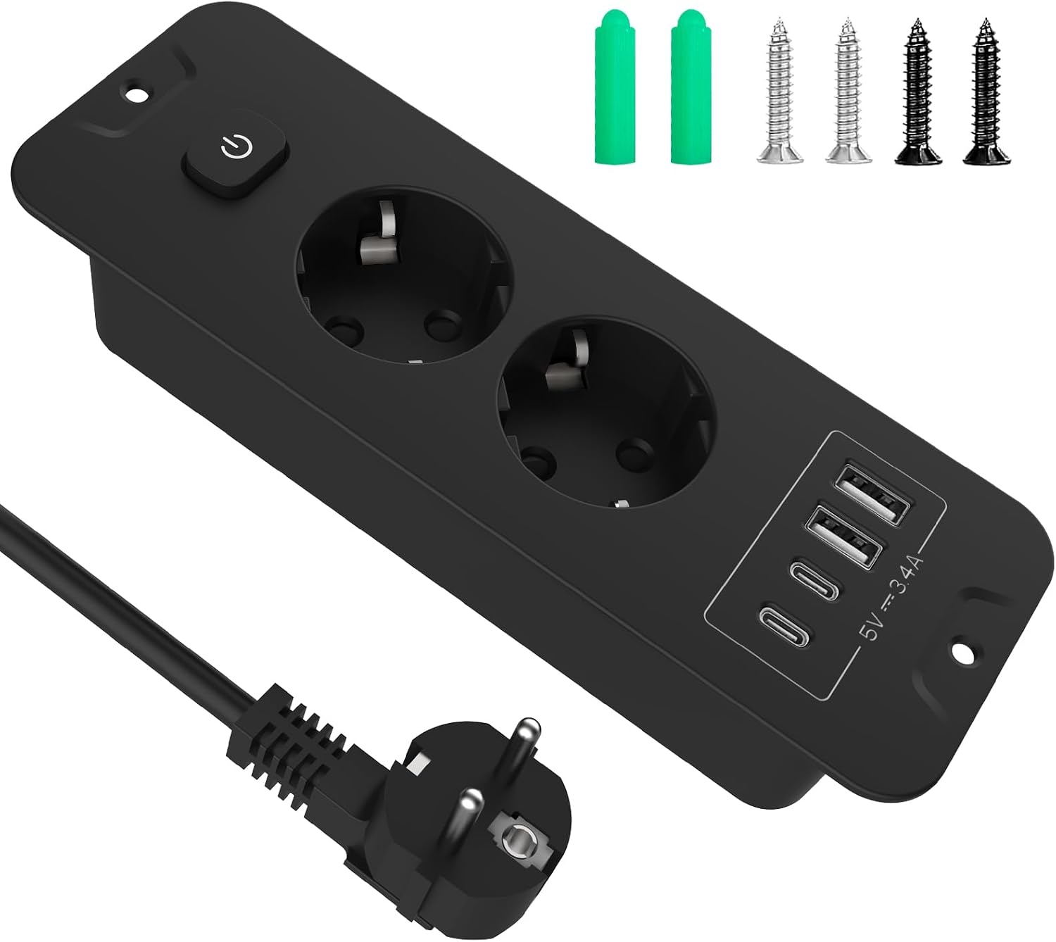 Darbony Einbausteckdose mit USB-C PD & 4 Steckdosen