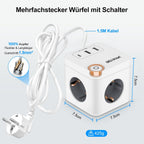 Beizkna 6-in-1 Steckdosenwürfel mit USB-C & 1,5 m Kabel