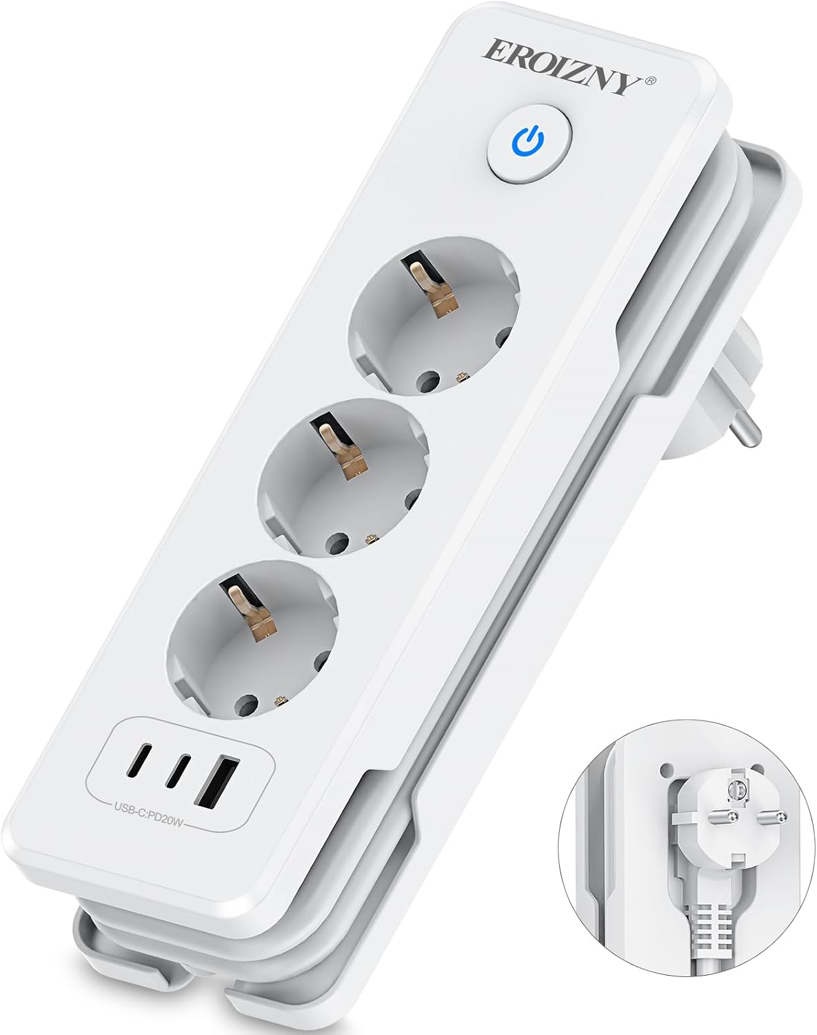 EROIZNY 6-in-1 Steckdosenleiste mit USB-C PD 20W & 1,5 m Kabel