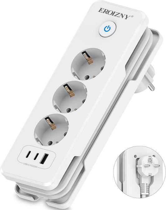 EROIZNY 6-in-1 Steckdosenleiste mit USB-C PD 20W & 1,5 m Kabel