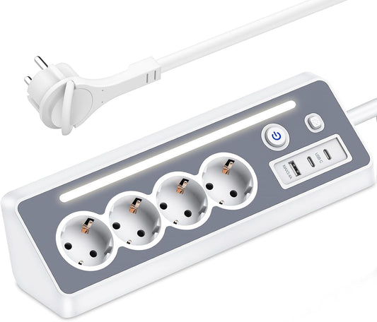 Darbony 8-in-1 Ecksteckdosenleiste mit USB-C & LED-Nachtlicht
