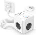 7-in-1 Steckdosenwürfel mit 2 USB-C & 2 USB-A, 2 m Kabel
