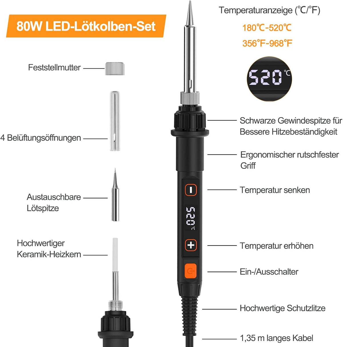 Beizkna 80W Lötkolben Set mit LED-Temperaturanzeige & Schnellaufheizung