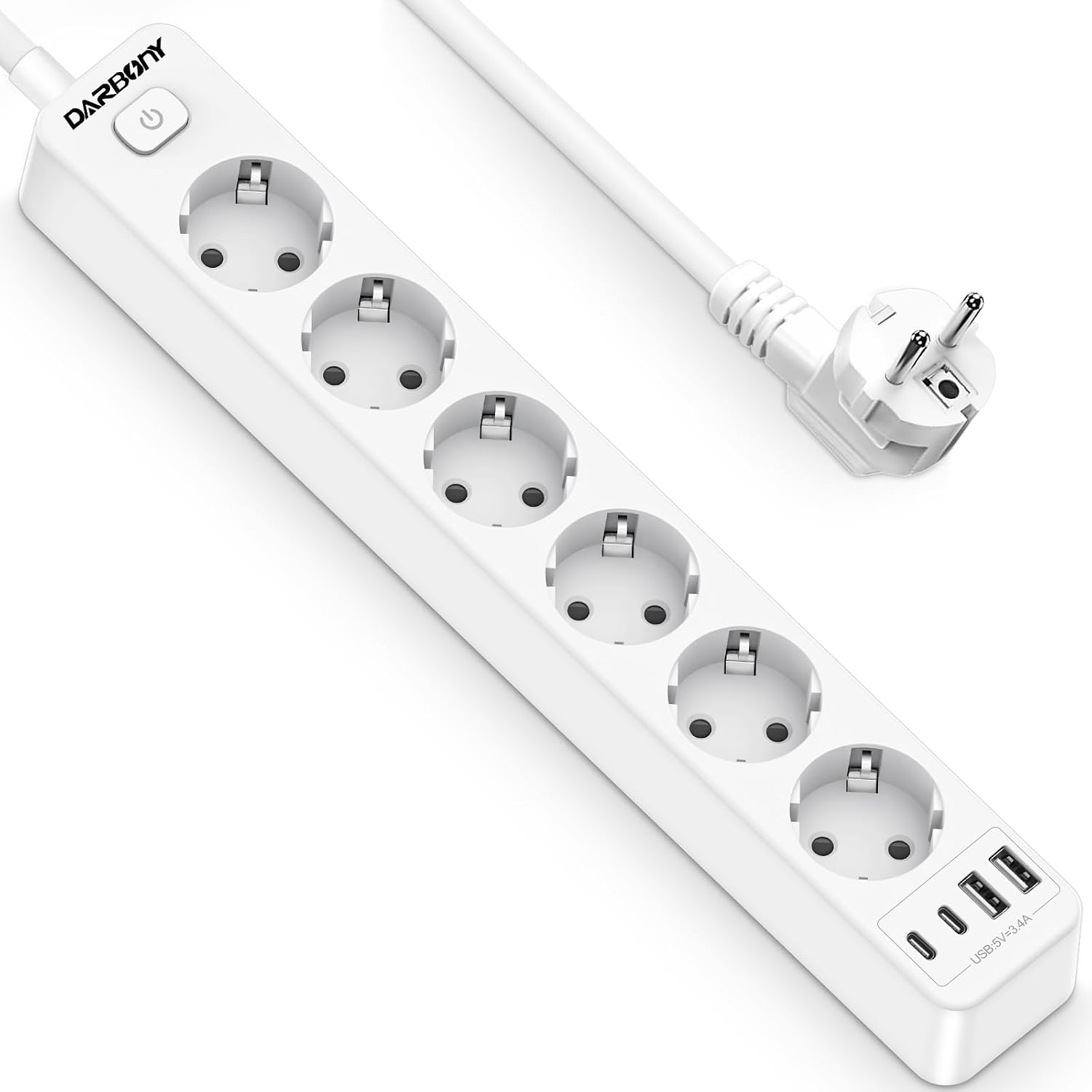 Beizkna 10-in-1 Steckdosenleiste mit USB-C, 3680W & 1,8 m Kabel