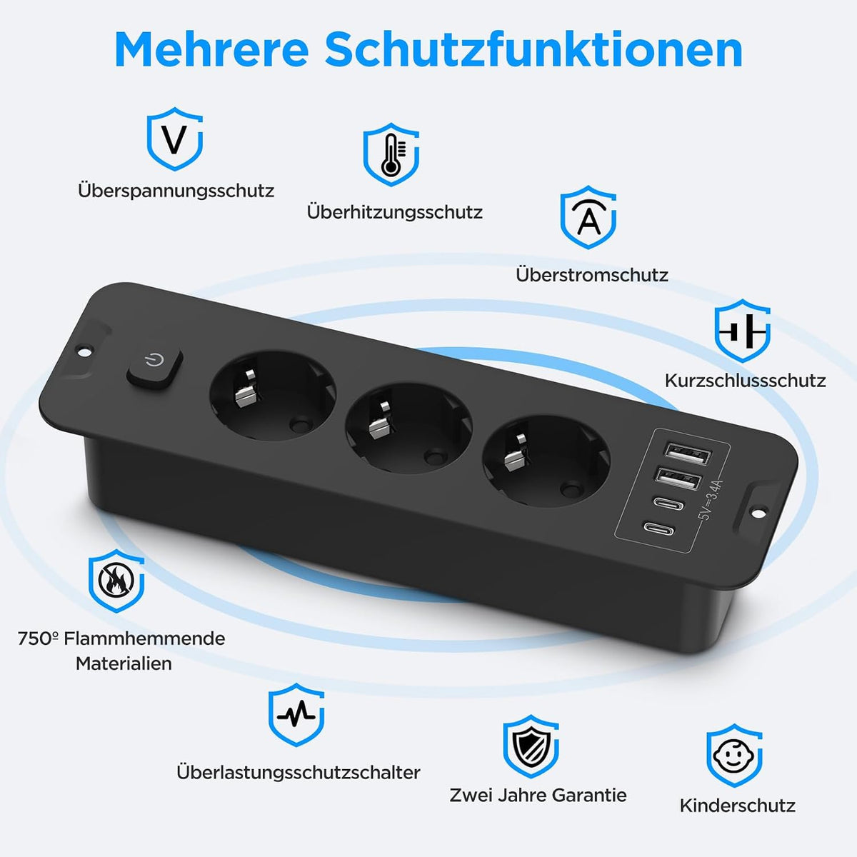 Darbony 7-in-1 Einbausteckdose mit USB-C PD & USB-A