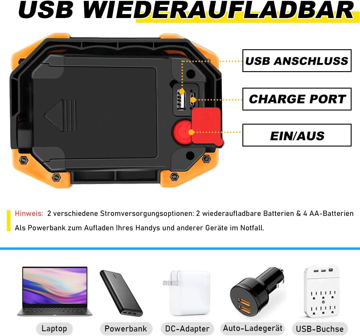 Edasion 30W LED Arbeitsleuchte mit Akku, 2000 lm