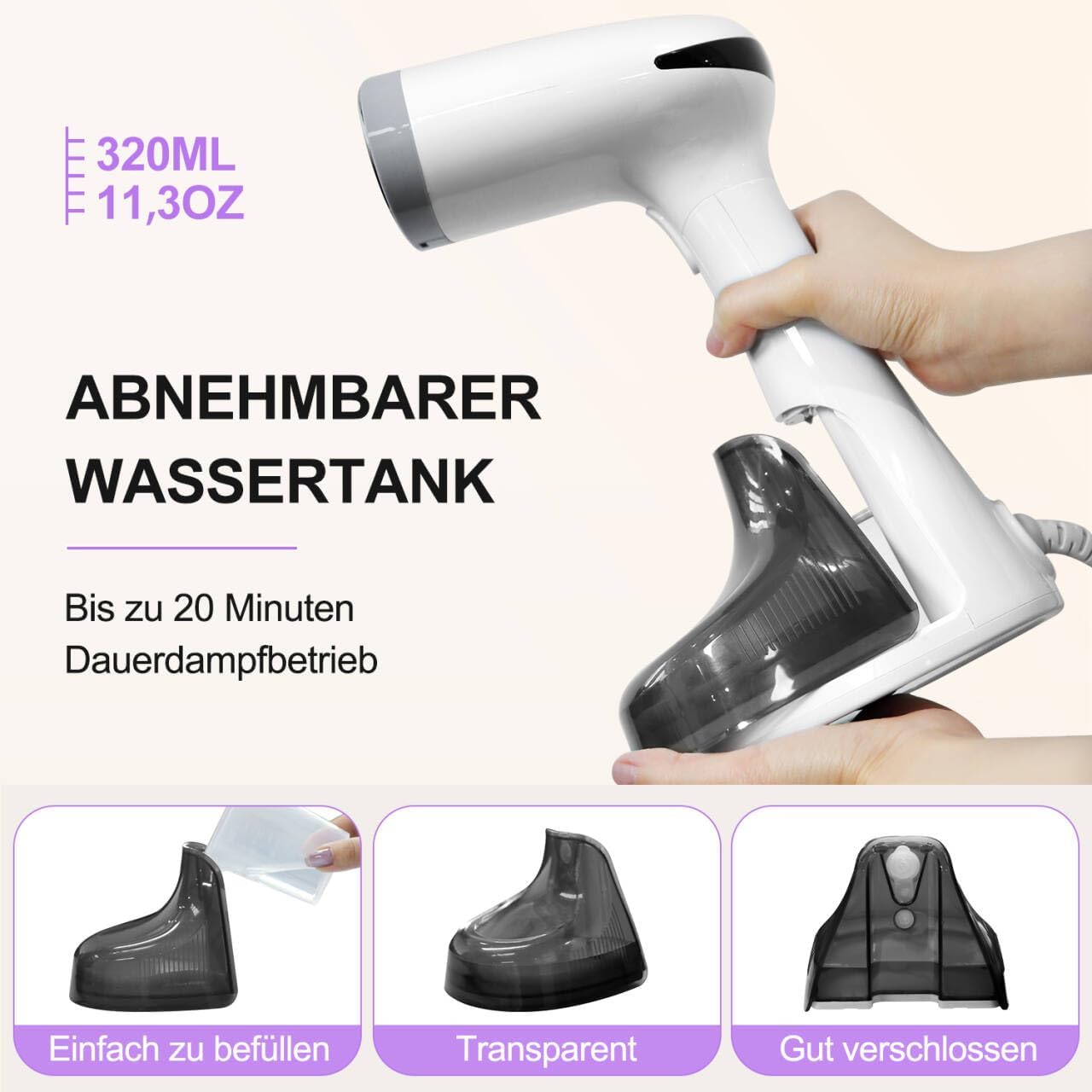 RICOKEY Handdampfglätter 1650W mit Schnellaufheizung & 320ml Wassertank