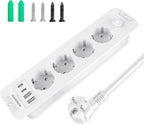 Darbony 8-in-1 Einbausteckdose mit 4 USB-Anschlüssen & 2 m Kabel