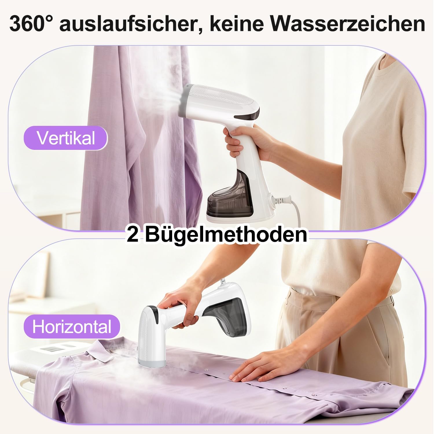 RICOKEY Handdampfglätter 1650W mit Schnellaufheizung & 320ml Wassertank