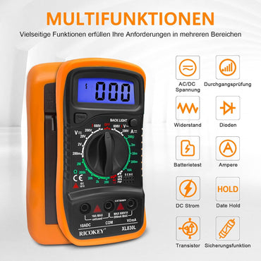 RICOKEY Digital Multimeter mit LCD-Anzeige & Batterietester
