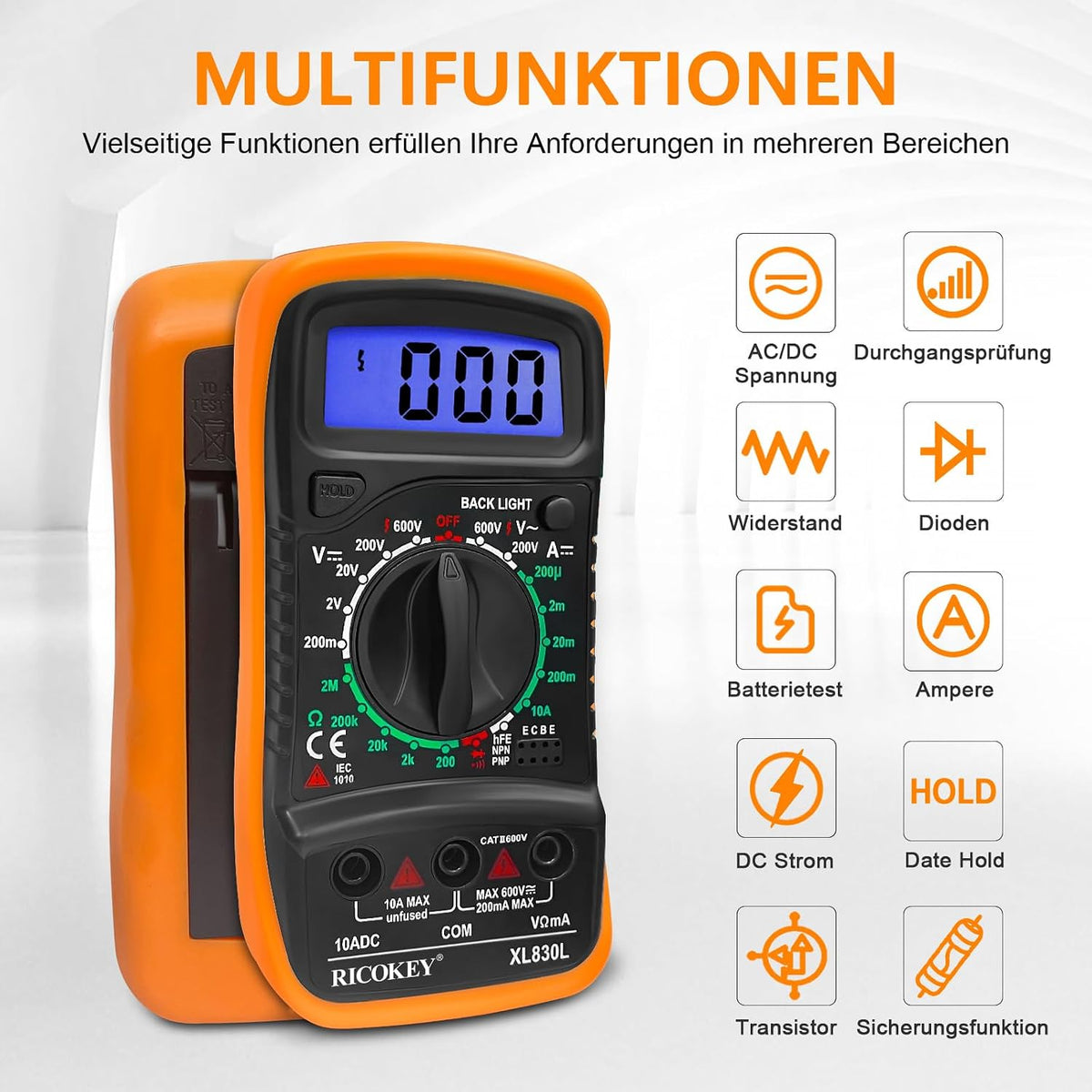 RICOKEY Digital Multimeter mit LCD-Anzeige & Batterietester