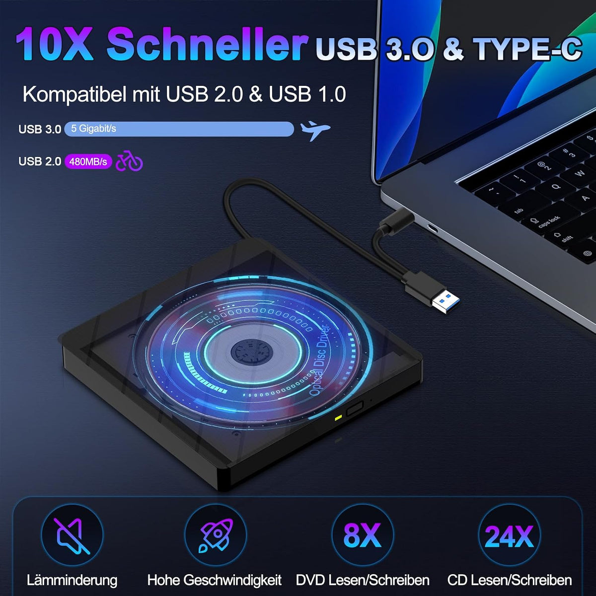 Beizkna 8-in-1 Externes DVD-Laufwerk mit USB-C & Kartenleser