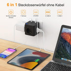 Beizkna 6-in-1 Steckdosenwürfel mit USB-C & 3680W – Schwarz