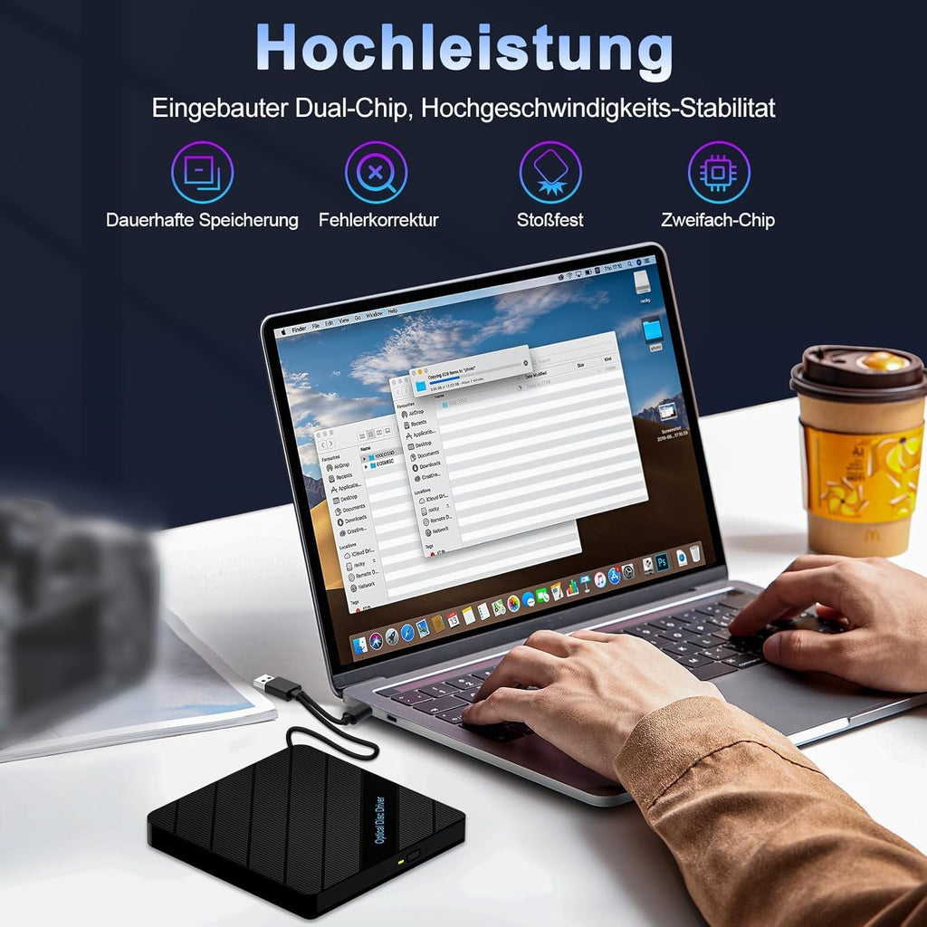 Beizkna Externes CD/DVD-Laufwerk mit USB 3.0 & USB-C
