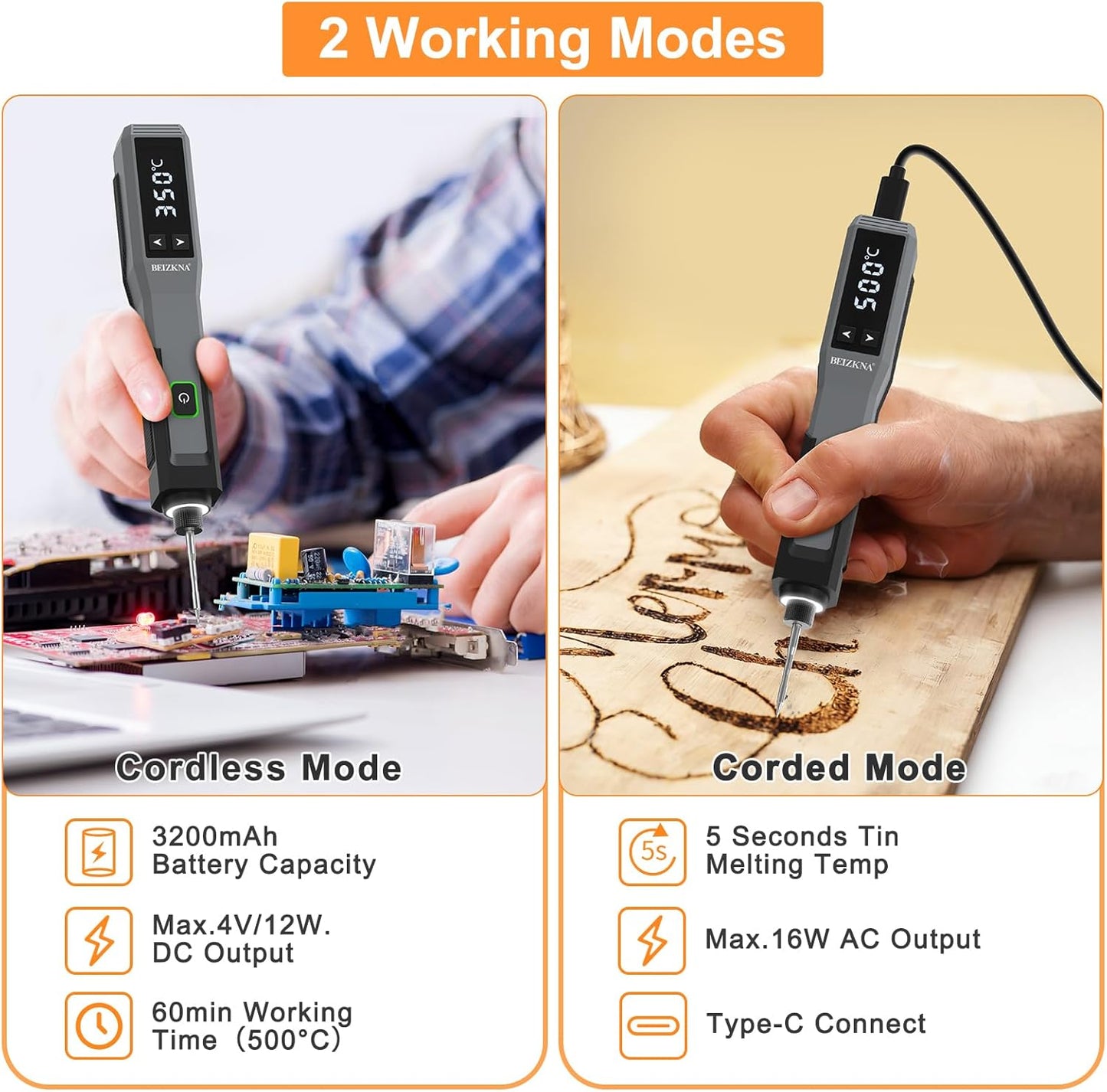 Soldering Iron Kit Cordless Soldering Iron 5s Fast Heating 392-932℉ 3200mAh Battery, LED Display, Auto Sleep, Portable Electric USB Rechargeable Solder Gun Wireless Welding Pen for Precision Repair