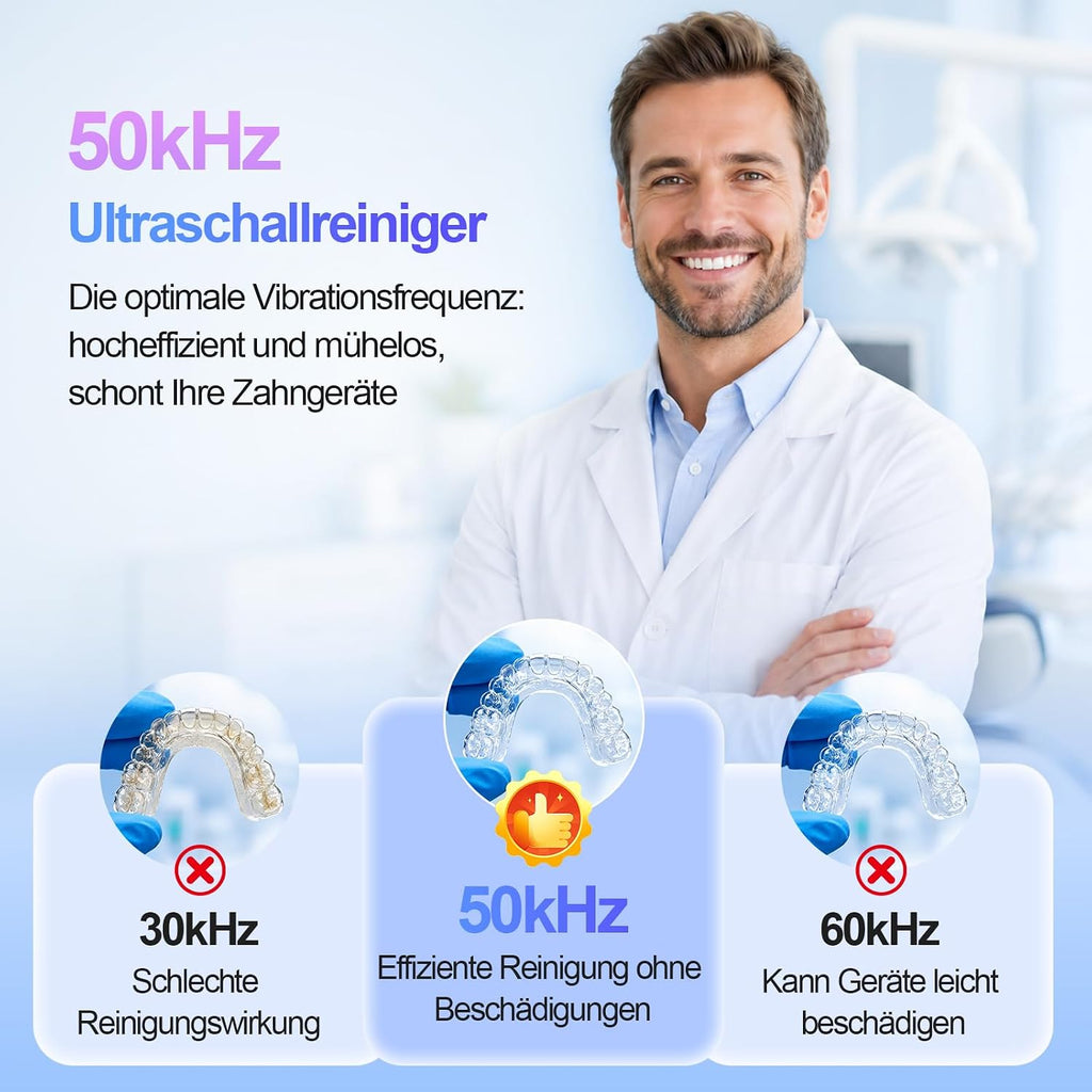Beizkna Ultraschallreiniger für Zahnspangen & Zahnschienen, 50 kHz