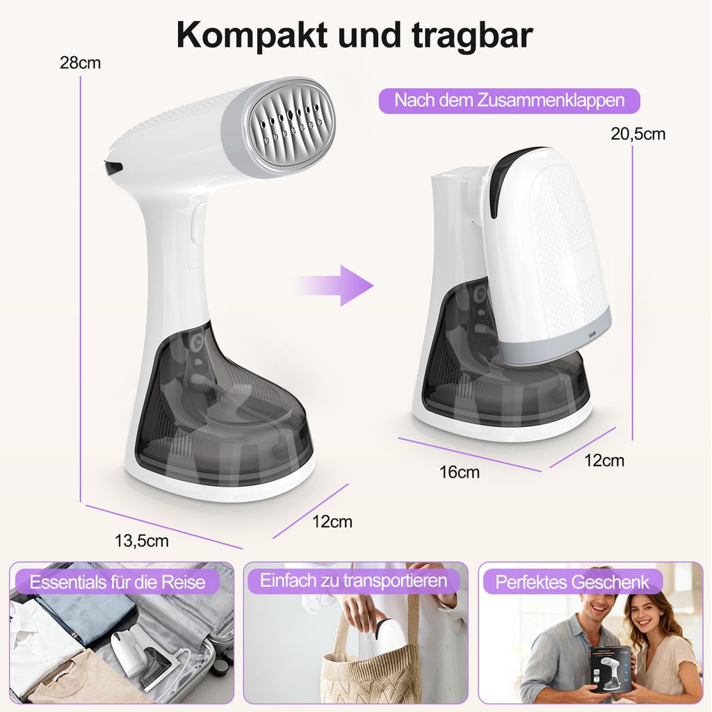 RICOKEY Handdampfglätter 1650W mit Schnellaufheizung & 320ml Wassertank