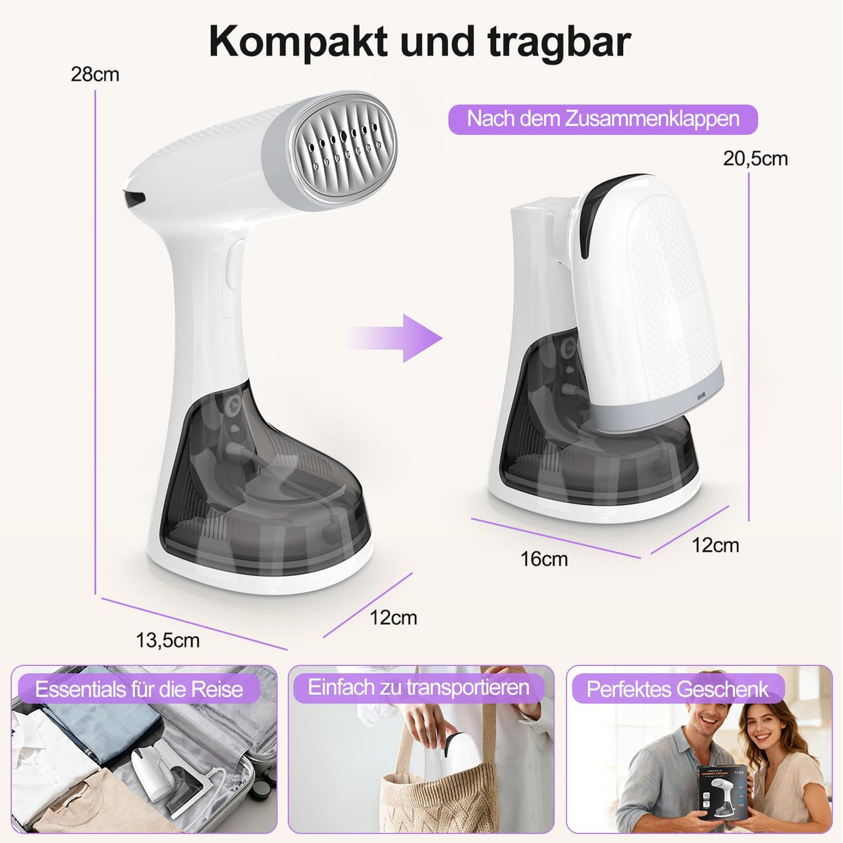 RICOKEY Handdampfglätter 1650W mit Schnellaufheizung & 320ml Wassertank