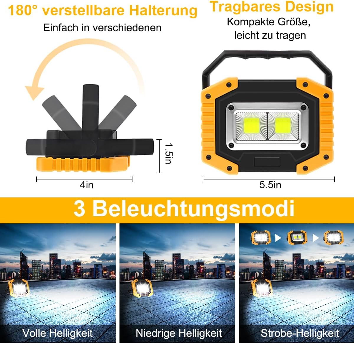 Edasion 30W LED Arbeitsleuchte mit Akku, 2000 lm