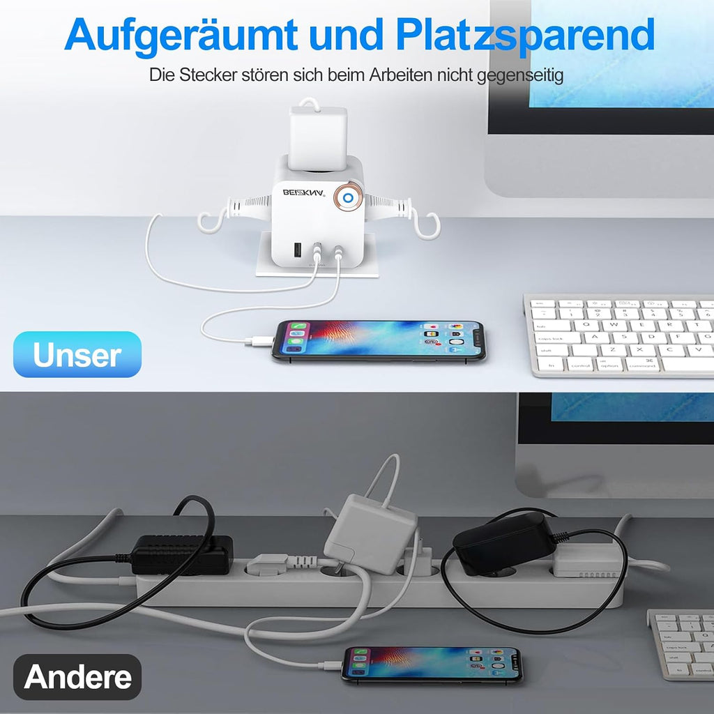 Beizkna 6-in-1 Steckdosenwürfel mit USB-C & USB-A