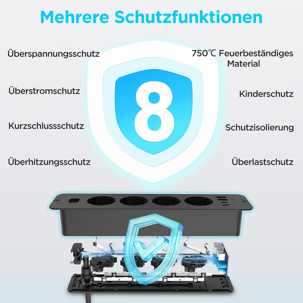 Darbony 8-in-1 Einbausteckdose mit USB-C PD 20W & USB-A