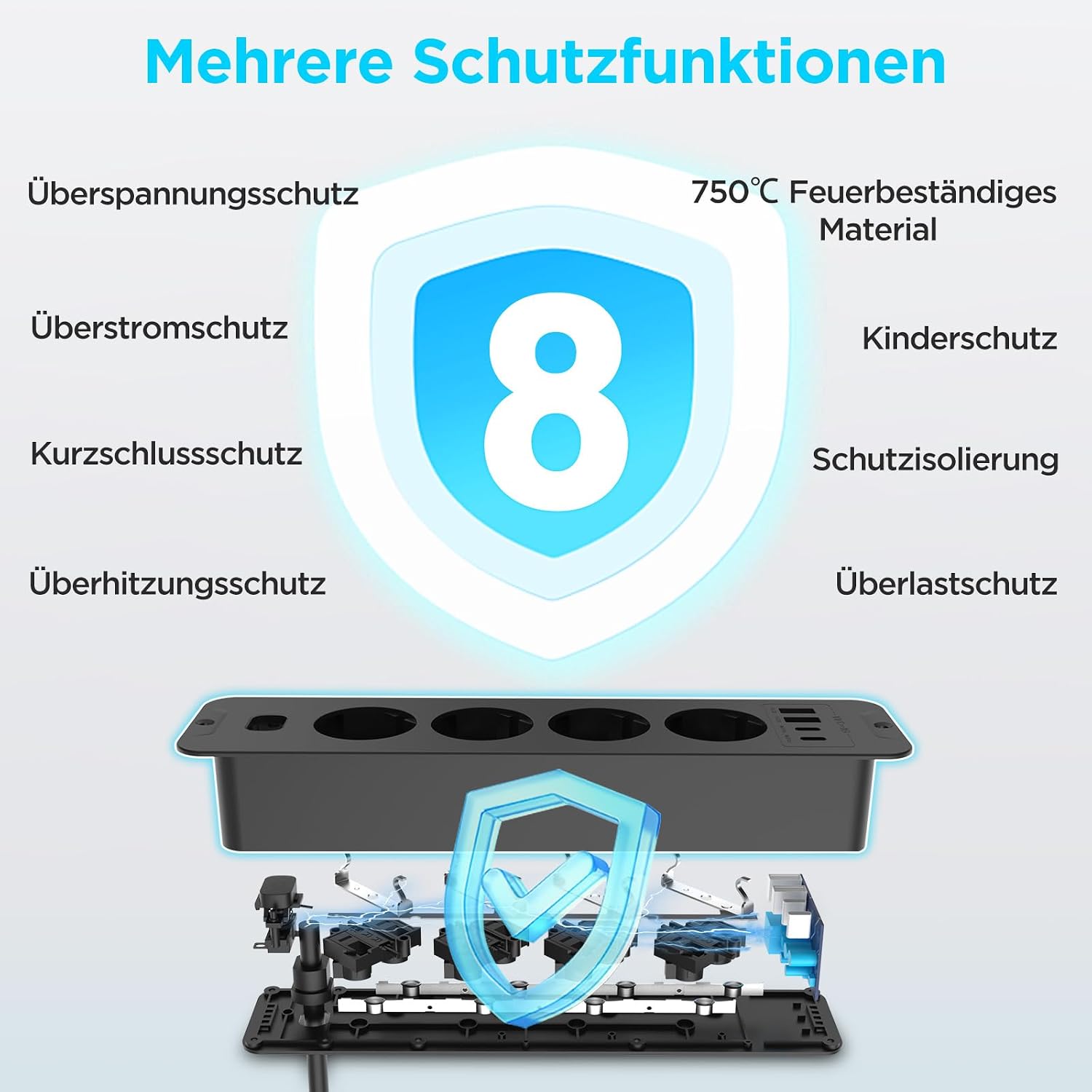 Darbony 8-in-1 Einbausteckdose mit USB-C PD 20W & USB-A