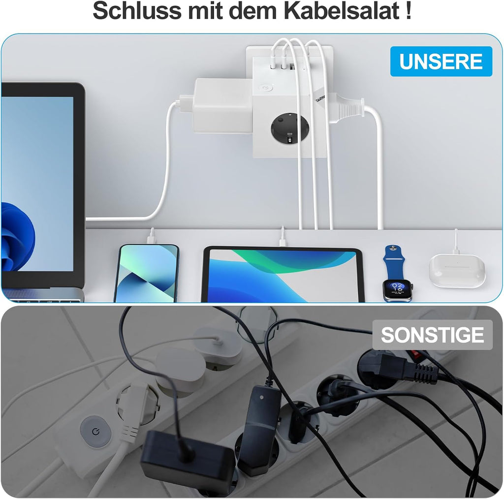 Darbony 7-in-1 Steckdosenwürfel mit 2 USB-C & 2 USB-A