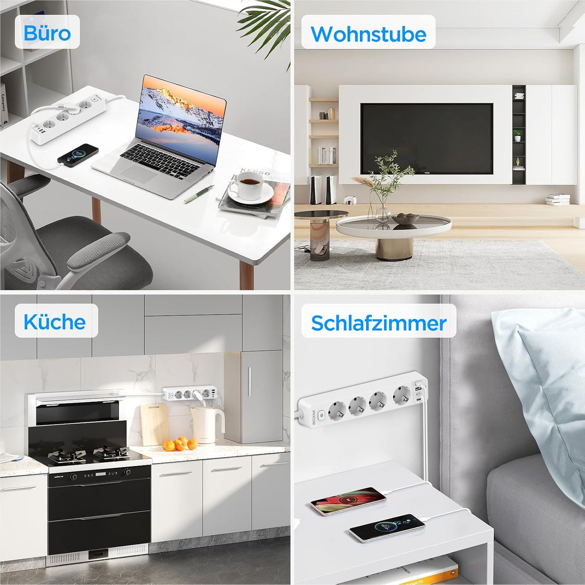 Beizkna 8-in-1 Steckdosenleiste mit USB-C, 4000W & 1,8 m Kabel