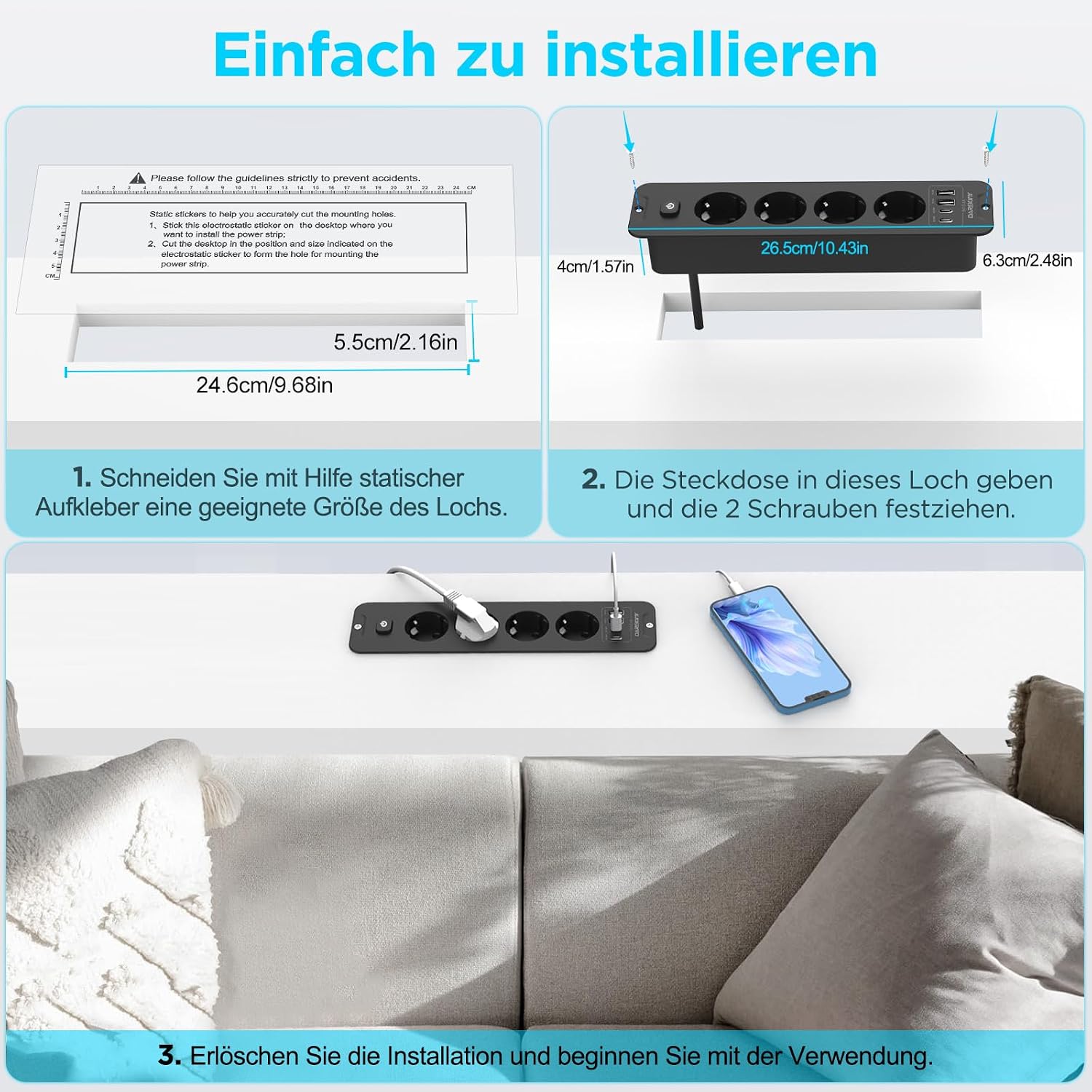 Darbony 8-in-1 Einbausteckdose mit USB-C PD 20W & USB-A