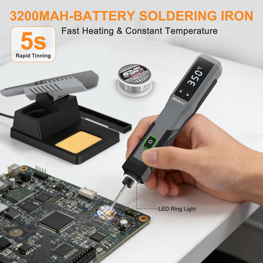 Soldering Iron Kit Cordless Soldering Iron 5s Fast Heating 392-932℉ 3200mAh Battery, LED Display, Auto Sleep, Portable Electric USB Rechargeable Solder Gun Wireless Welding Pen for Precision Repair