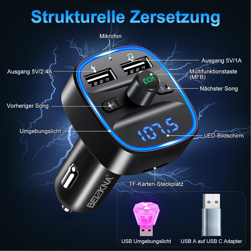 Beizkna DE50 Bluetooth 5.3 FM-Transmitter für Auto