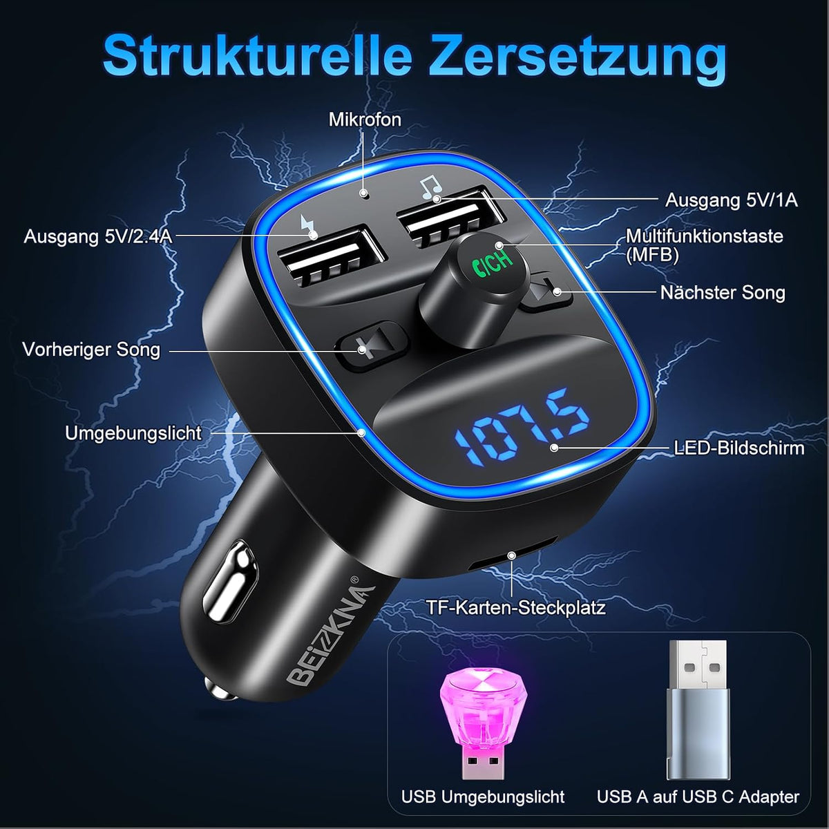 Beizkna DE50 Bluetooth 5.3 FM-Transmitter für Auto