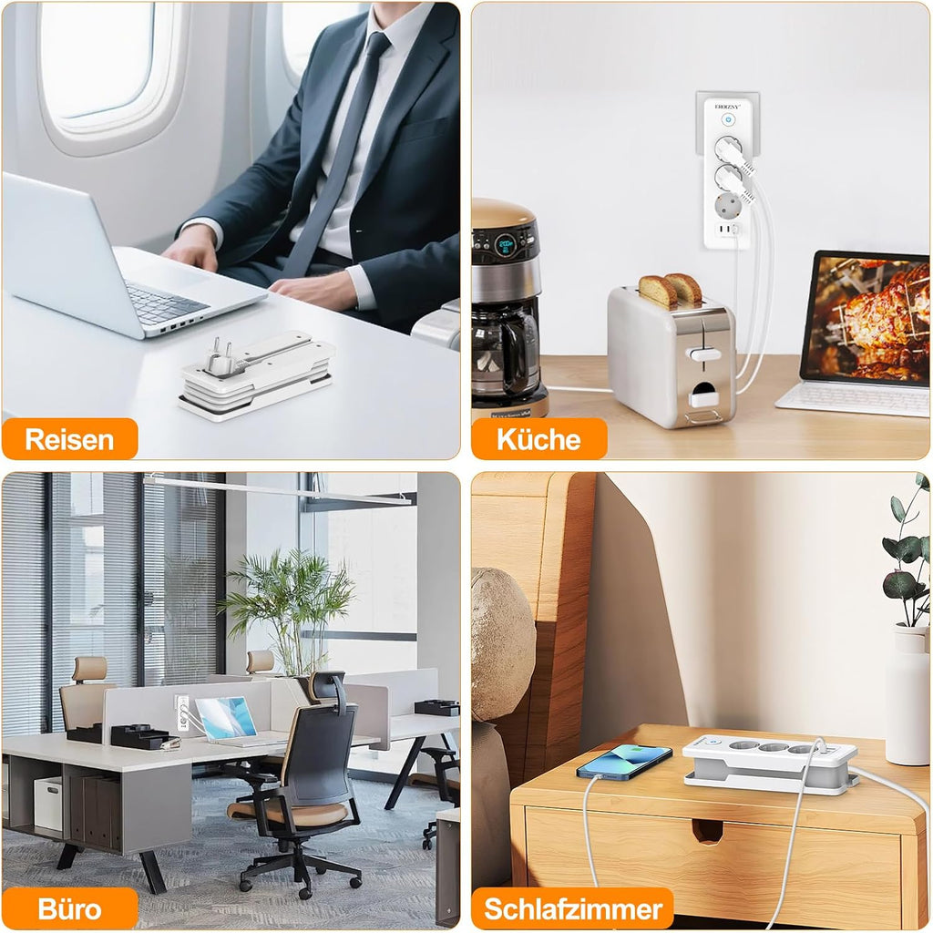 EROIZNY 6-in-1 Steckdosenleiste mit USB-C PD 20W & 1,5 m Kabel