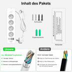 Darbony 8-in-1 Einbausteckdose mit 4 USB-Anschlüssen & 2 m Kabel
