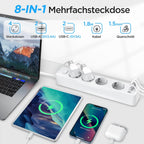 Beizkna 8-in-1 Steckdosenleiste mit USB-C, 4000W & 1,8 m Kabel